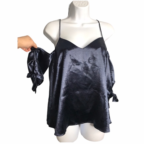 Urban Outfitters Tops - Urban Outfitters | Blue Satin Cold Shoulder Blouse